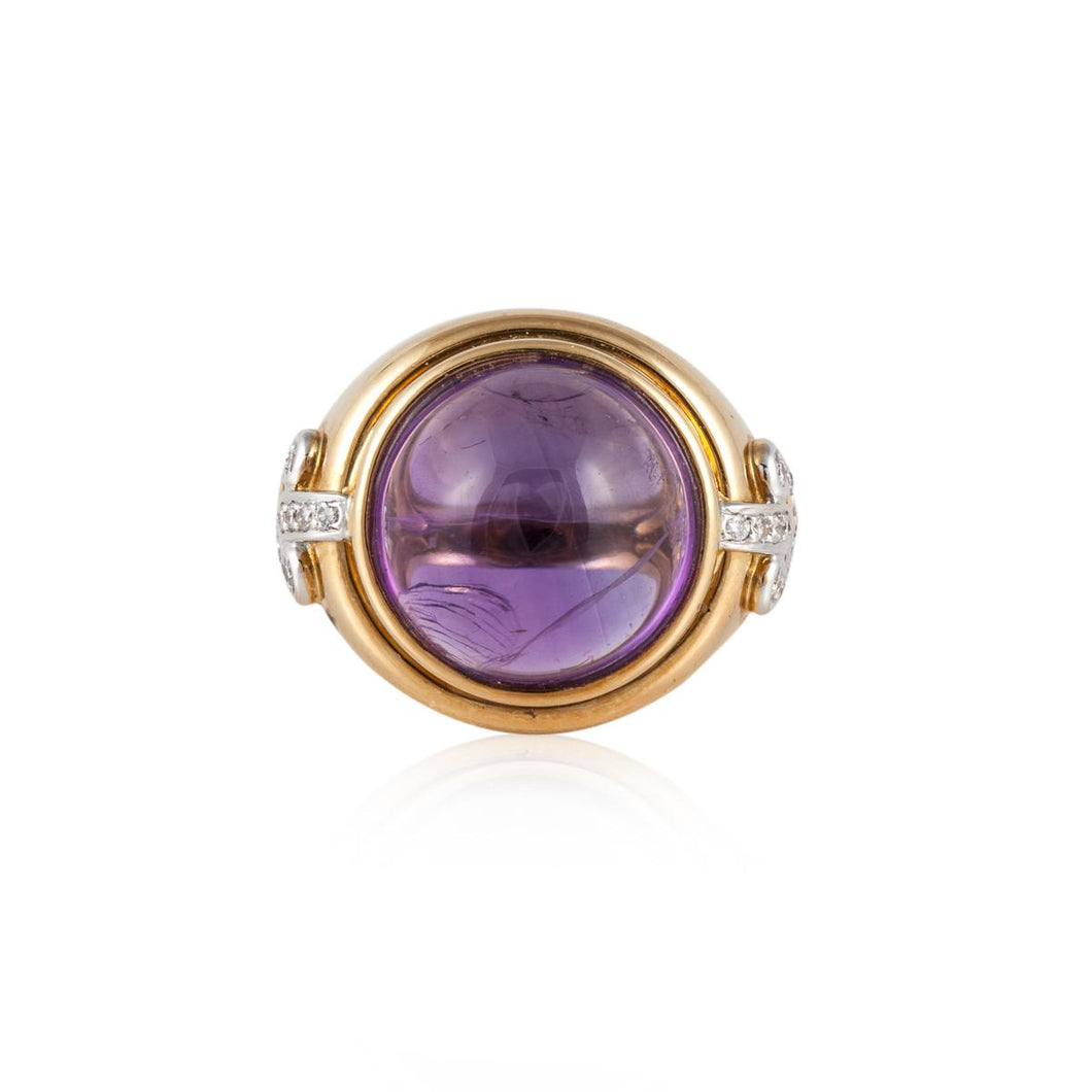 18K Gold Amethyst and Diamond Ring