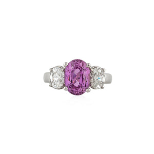 Platinum Three Stone Pink Sapphire And Diamond Ring