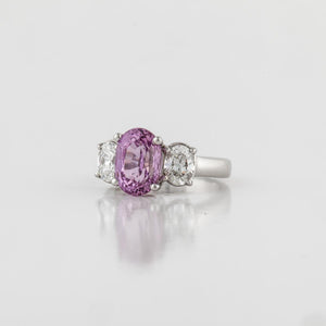 Platinum Three Stone Pink Sapphire And Diamond Ring