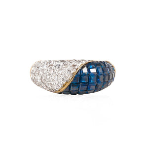18K Gold Invisible Set Sapphire and Pavé Diamond Ring