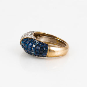 18K Gold Invisible Set Sapphire and Pavé Diamond Ring