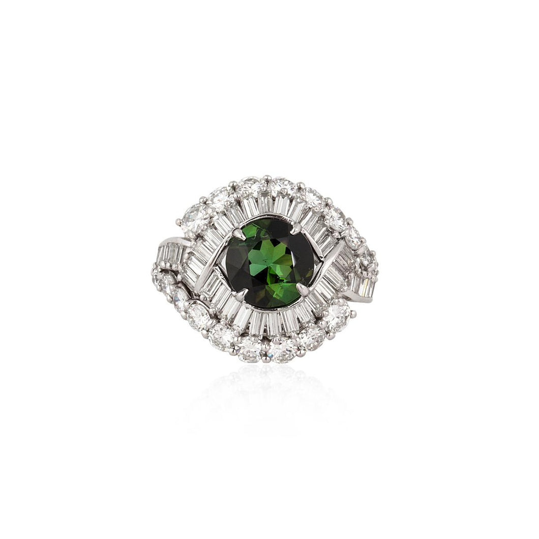 Platinum Green Tourmaline and Diamond Ring