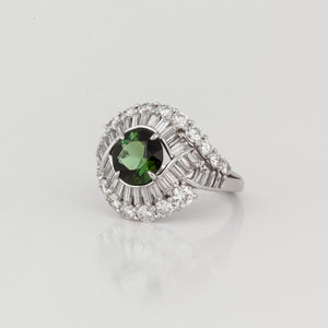 Platinum Green Tourmaline and Diamond Ring