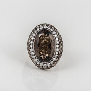 Estate 18K White Gold Smokey Quartz  and Diamond Ring