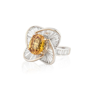 Salavetti 18K White Gold Yellow Sapphire and Diamond Ring
