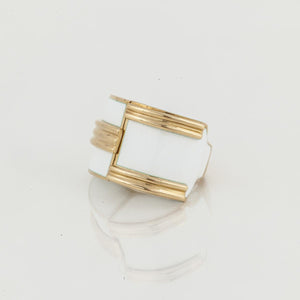 Estate David Webb 18K Gold White Enamel Ring