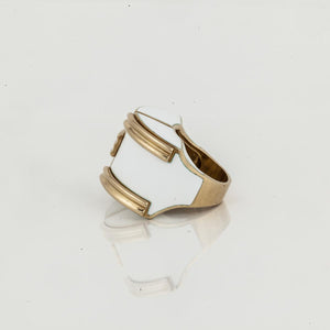 Estate David Webb 18K Gold White Enamel Ring