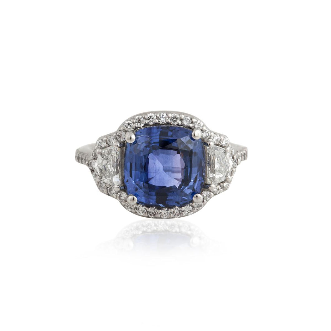 Platinum Color Change Sapphire and Diamond Ring