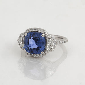 Platinum Color Change Sapphire and Diamond Ring