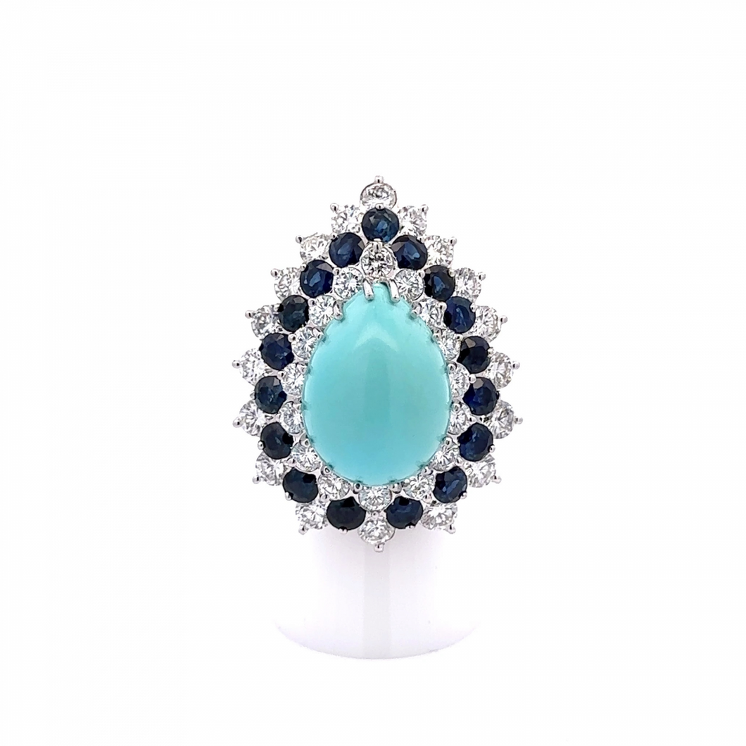 Mid-Century Turquoise, Sapphire, and Diamond Ring