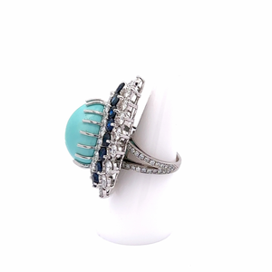 Mid-Century Turquoise, Sapphire, and Diamond Ring