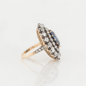 Victorian 18K Gold and Sterling Silver Sapphire and Diamond Ring