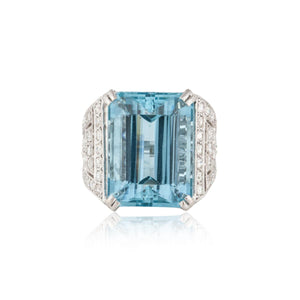 Platinum Aquamarine and Diamond Ring