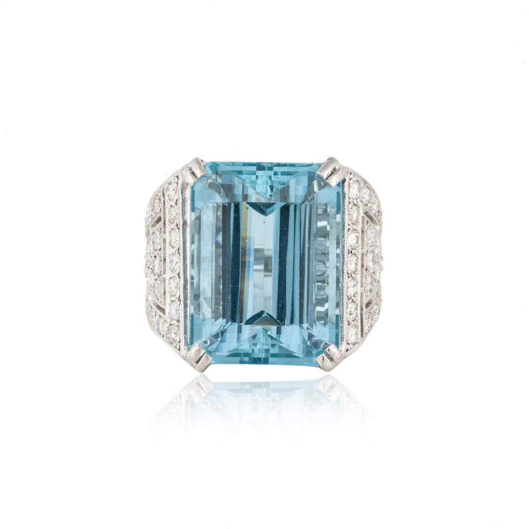 Platinum Aquamarine and Diamond Ring