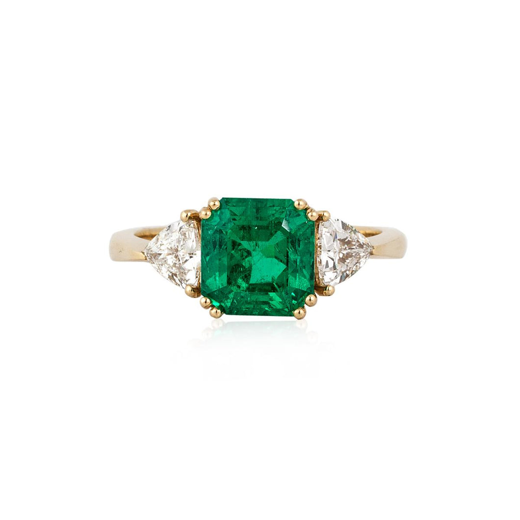 18K Gold Colombian Emerald and Diamond Ring