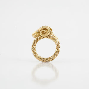 18K Gold Ram's Head Ring with Rubies