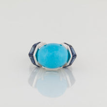 Load image into Gallery viewer, Platinum Turquoise Sapphire and Diamond Ring
