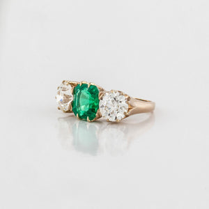Victorian Three-Stone Colombian Emerald and Diamond Ring