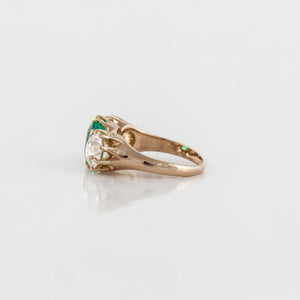 Victorian Three-Stone Colombian Emerald and Diamond Ring