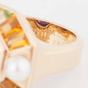 Estate Chanel 18K Gold Gemstone and Cultured Pearl Ring