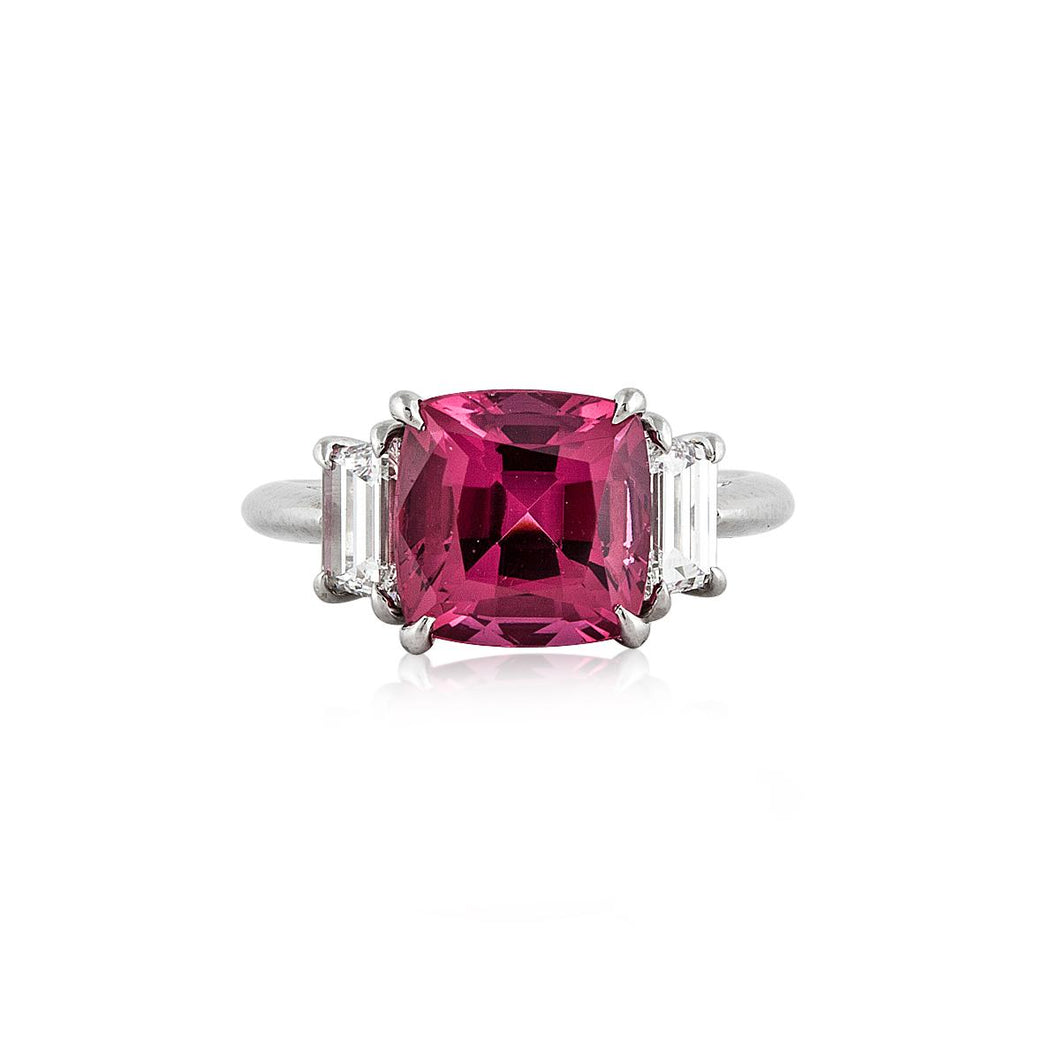 Estate Tiffany & Co. Platinum Pink-Red Spinel and Diamond Ring