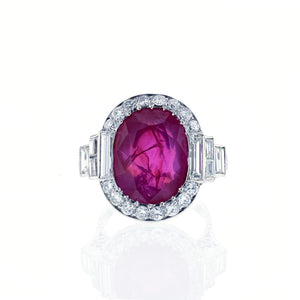 Estate Platinum Burmese Ruby and Diamond Ring