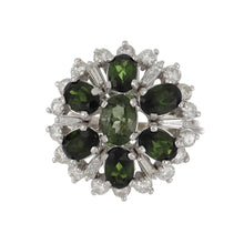 Load image into Gallery viewer, Vintage 14K White Gold Green Tourmaline and Diamond Kaleidoscope Ring
