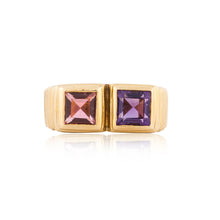 Load image into Gallery viewer, Retro 18k Gold, Amethyst and Pink Tourmaline Ring
