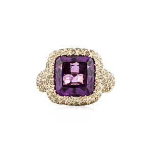 Estate 18K Gold Amethyst and Colored Diamond Cocktail Ring