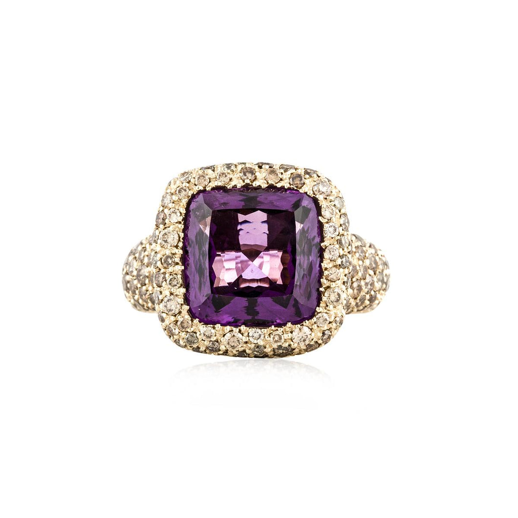 Estate 18K Gold Amethyst and Colored Diamond Cocktail Ring