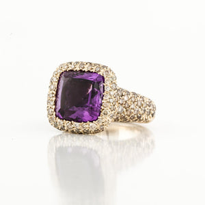 Estate 18K Gold Amethyst and Colored Diamond Cocktail Ring