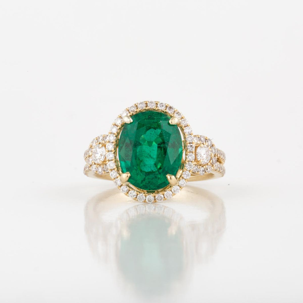 18K Gold Zambian Emerald and Diamond Ring