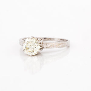 Art Deco 14K White Gold Diamond Solitaire Engagement Ring with Engraving