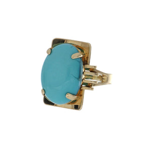 Retro 14K Gold Oval Cabochon Turquoise Ring