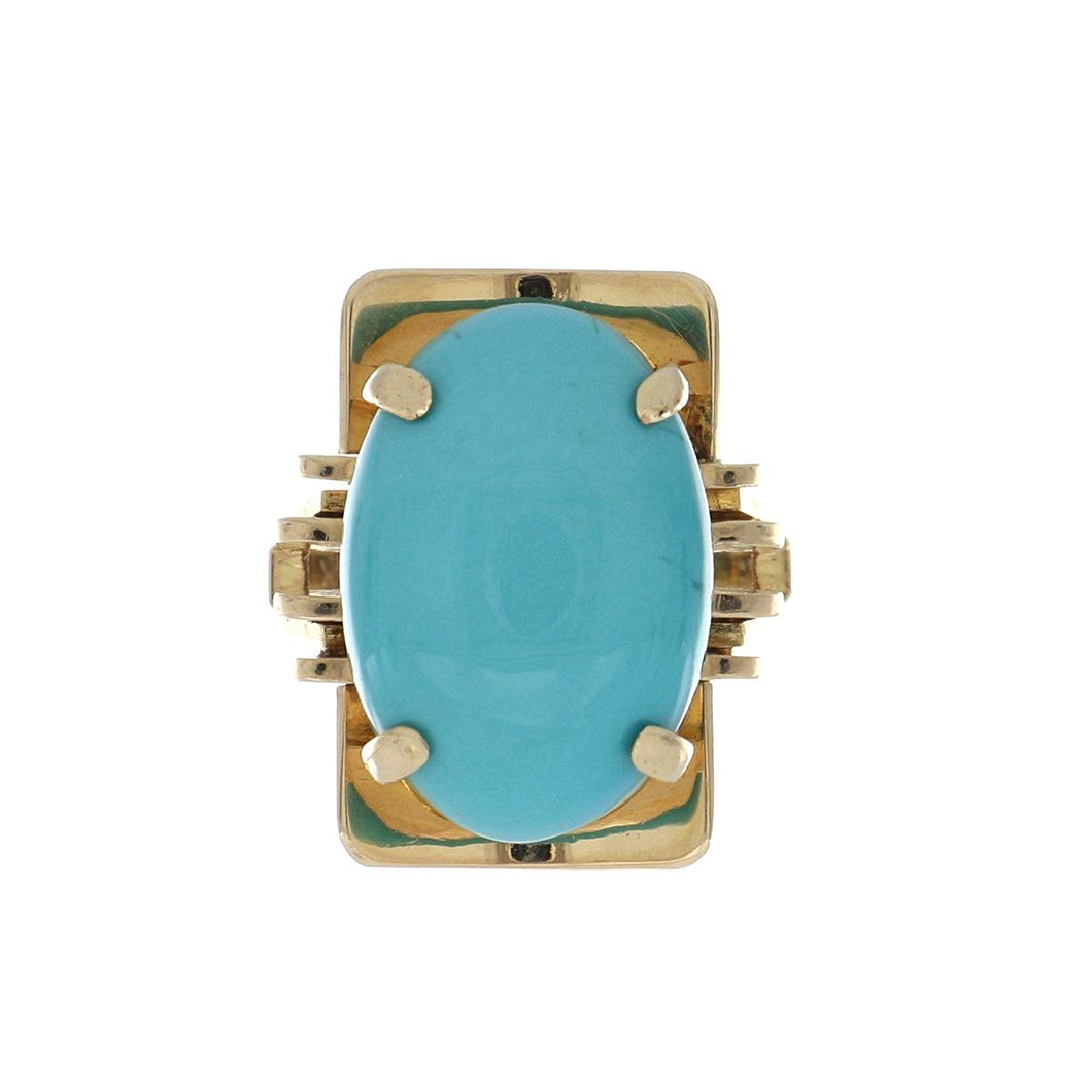 Retro 14K Gold Oval Cabochon Turquoise Ring