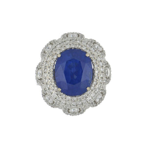 Important Estate 18K White Gold Cornflower Blue Ceylon Sapphire and Diamond Ring
