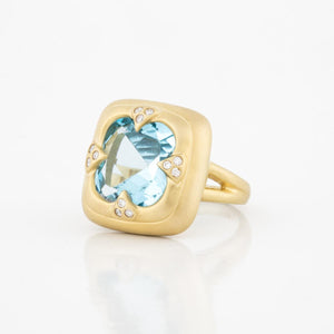 Mazza 14K Gold Blue Topaz Ring with Diamonds