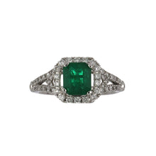 Load image into Gallery viewer, Modern Estate 14K White Gold Emerald Ring with Diamond Pavé
