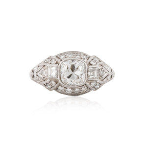 Art Deco Platinum Cushion-Cut Diamond Engagement Ring