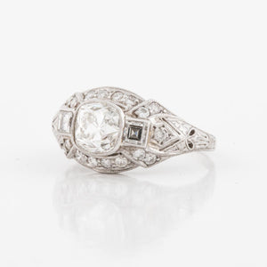 Art Deco Platinum Cushion-Cut Diamond Engagement Ring
