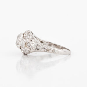 Art Deco Platinum Cushion-Cut Diamond Engagement Ring