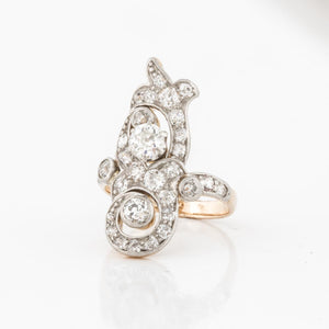 Edwardian Platinum and 18K Gold Diamond Navette Ring