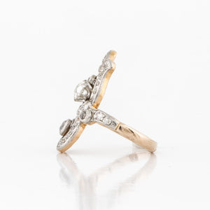 Edwardian Platinum and 18K Gold Diamond Navette Ring