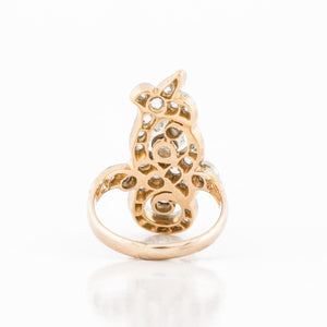 Edwardian Platinum and 18K Gold Diamond Navette Ring
