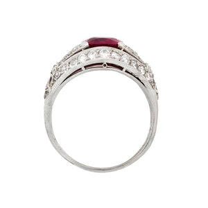 Art Deco Platinum Burmese Ruby and Diamond Ring