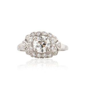 Art Deco Platinum Diamond Engagement Ring with Scalloped Edges