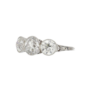 Edwardian Platinum Openwork Bezel-Set Three-Stone Diamond Ring