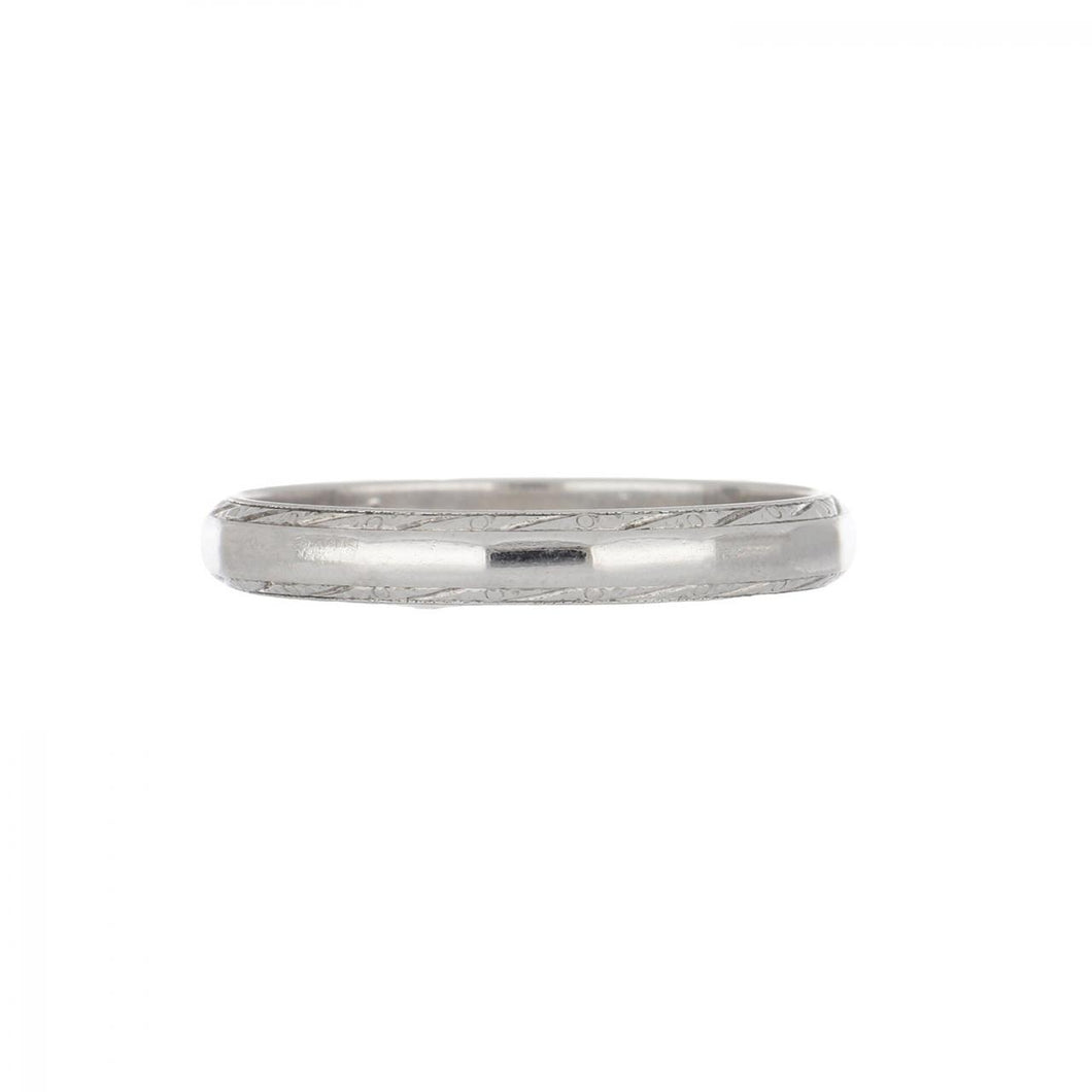 Art Deco 18K White Gold Faceted Wedding Band