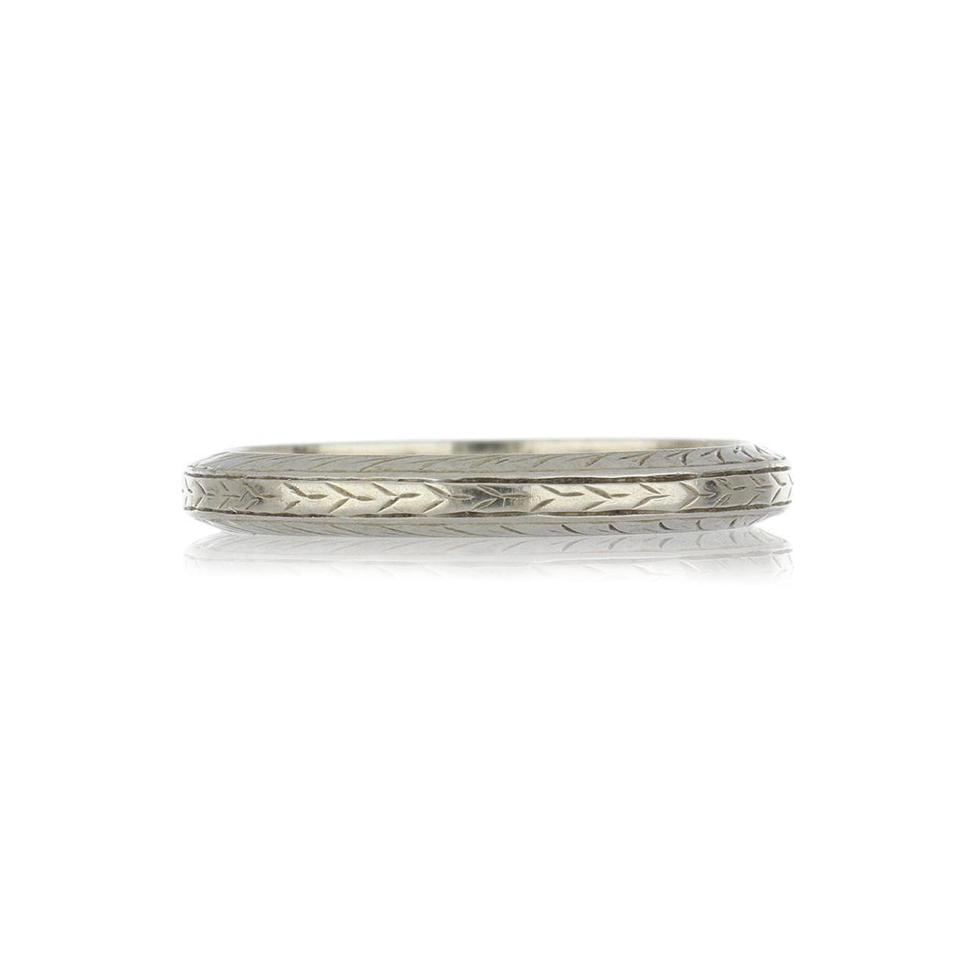Art Deco 18K White Gold Band with Wheat Pattern