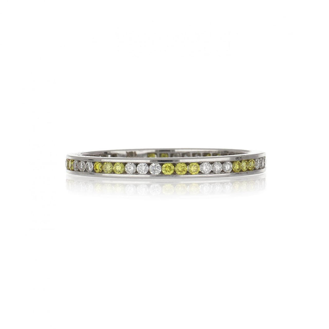 18K White Gold Channel-Set Yellow and White Diamond Eternity Band